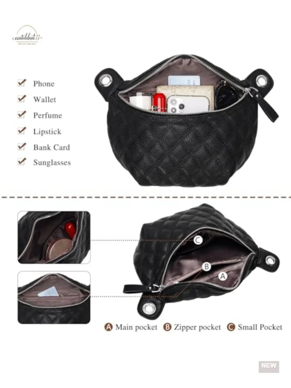 Quilted Vegan Leather Crossbody Waist Pack with Adjustable Belt, Small Fanny